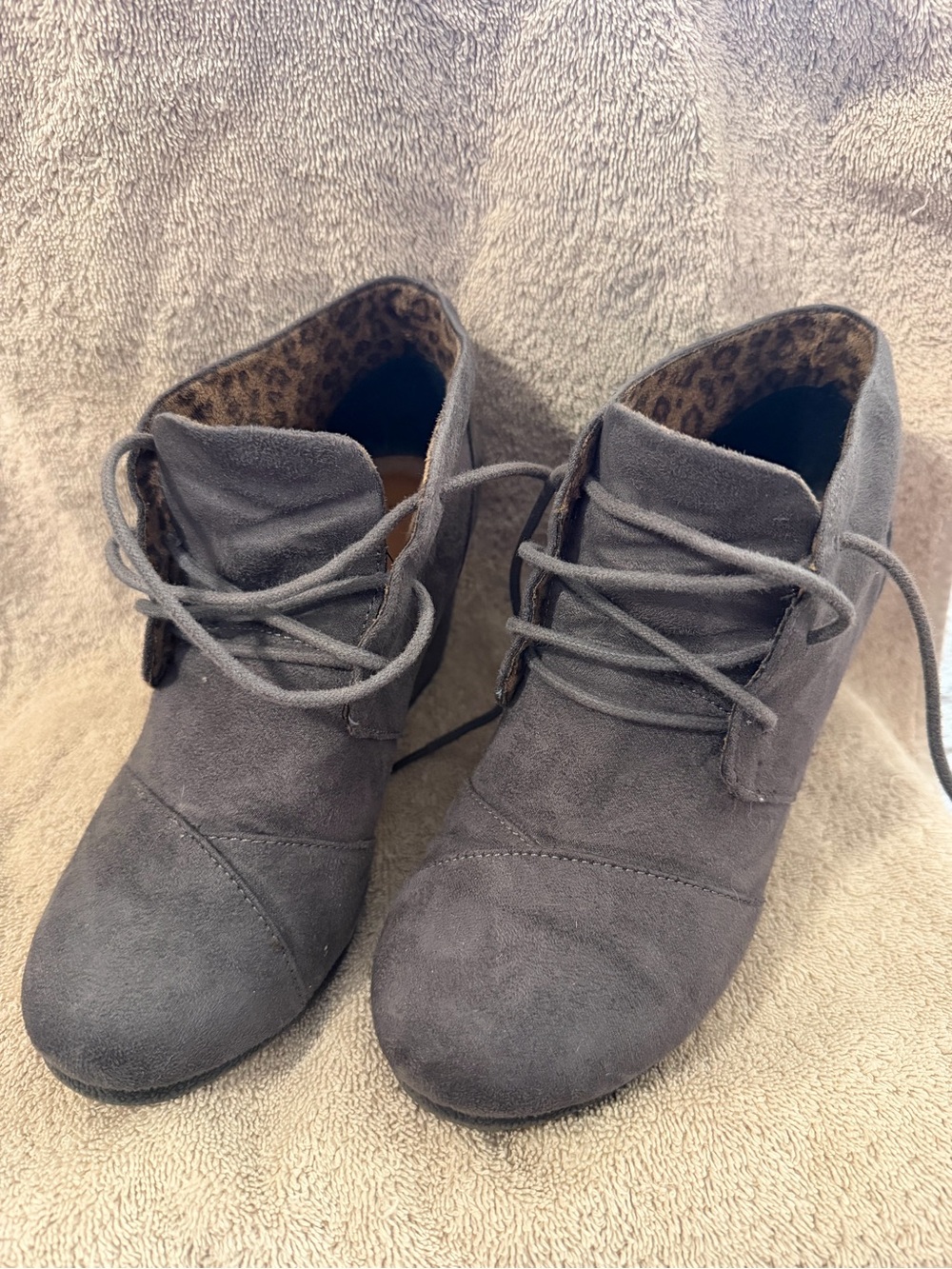 Gray Suede Lace-Up Ankle Bootie